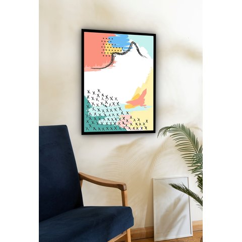 Quadro Decorativo Abstrato Formas Riscos - 70x50cm:moldura Branca
