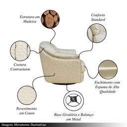 Poltrona Sala de Estar Base Giratória U270 Mars com Balanço Couro Bege Claro G49 - Idea Relax By Nat - 3