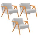 Ver imagem 1 de Kit 3 Poltronas Decorativa para Sala Estar Pietra Estrutura de Madeira L02 Linho Cinza - Lyam