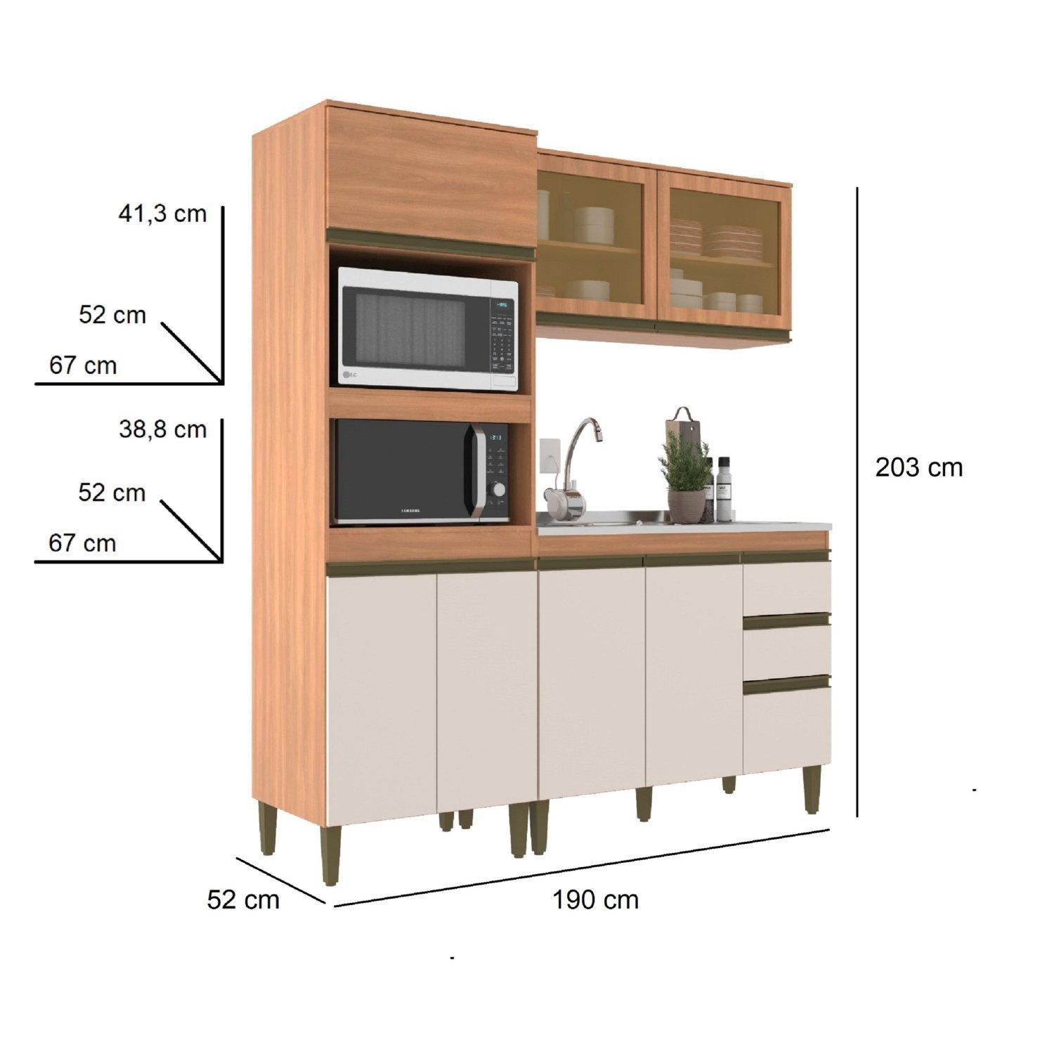 Cozinha Modulada 3 Peças 7 Portas 3 Gavetas 190cm Cecília - 3