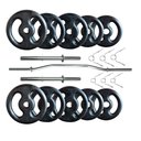 Ver imagem 1 de Kit 30 Kg de Anilhas Ferro Fundido + 02 Barras de 40cm + Barra W