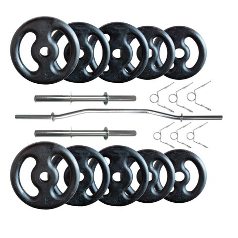 Kit 30 Kg de Anilhas Ferro Fundido + 02 Barras de 40cm + Barra W