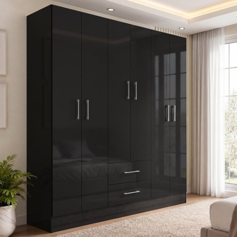 Guarda-Roupa Essence 6 Portas 2 Gavetas - Preto Yescasa