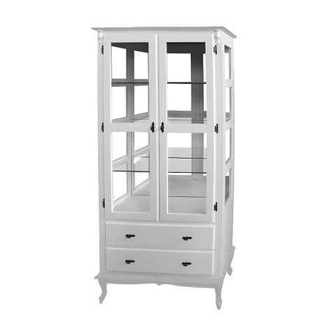 Cristaleira com Espelho 2 Portas 3 Prateleiras de Vidro 2 Gavetas Pés Luiz Xv Sevilha 1095-e