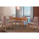 Ver imagem 1 de Sala Jantar Mesa Havana Tampo Curvo 120cm+4 Cadeiras Dafne Madeira Naturale - Capuccino/linho