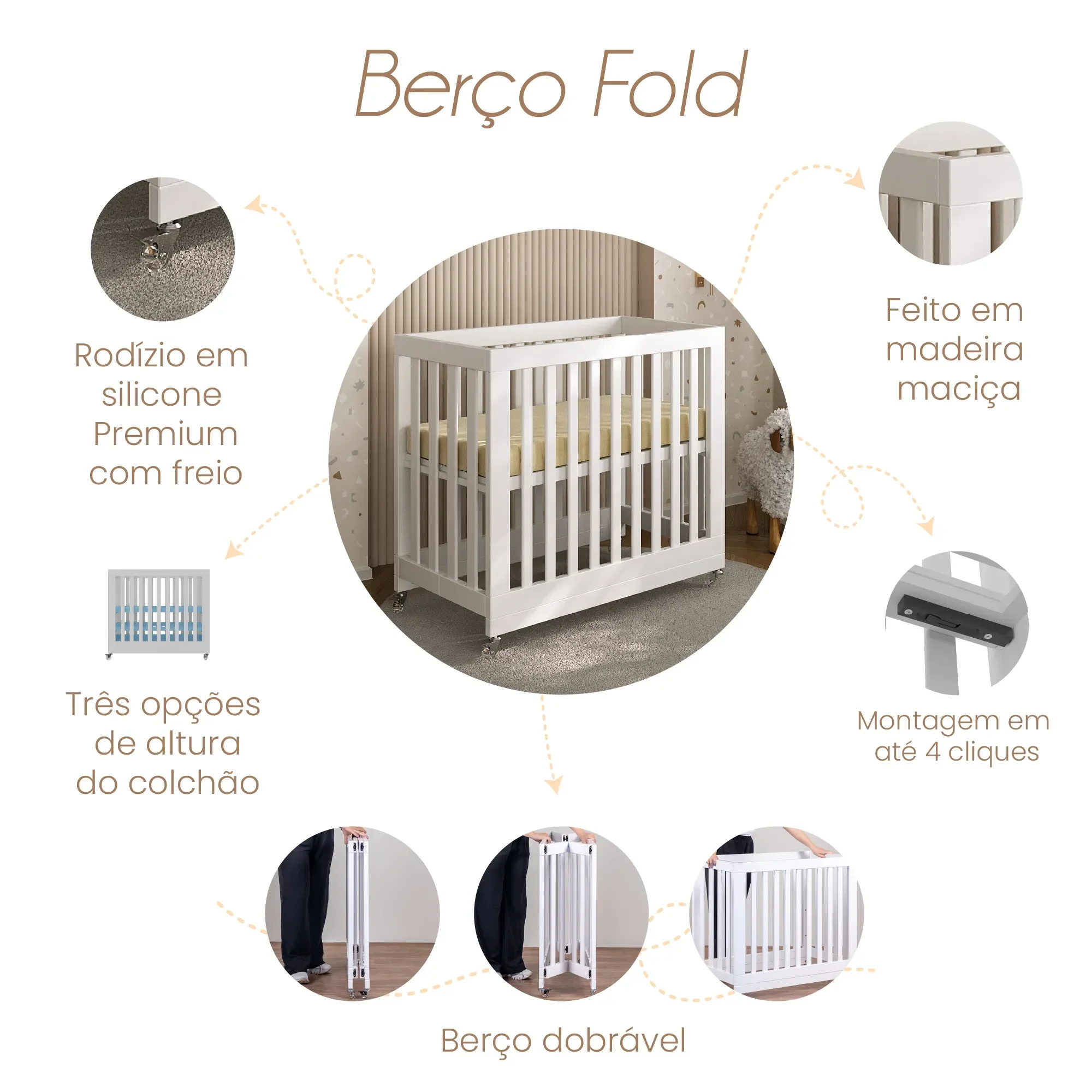 Mini Berço Dobrável Fold Mel:sem/branco - 10