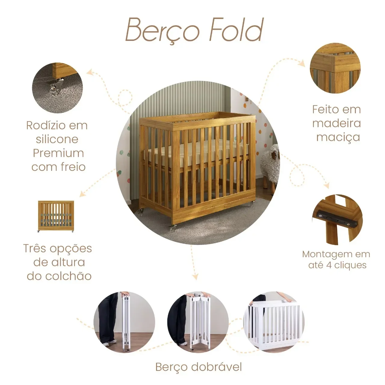 Mini Berço Dobrável Fold Mel:sem/branco - 4