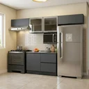 Ver imagem 1 de Cozinha Completa Modulada 5 Peças com Nicho para Micro-Ondas e Balcão para Pia sem Tampo Etna Grafite/Preto
