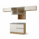 Ver imagem 4 de Cozinha Completa Modulada 5 Peças com Nicho para Micro-Ondas e Balcão para Pia sem Tampo Carvalho/Off White Bege