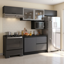Ver imagem 1 de Cozinha Modulada 5 Peças com Nicho para Micro-Ondas e Balcão com Tampo 5 Portas 3 Gavetas Etna Grafite Preto
