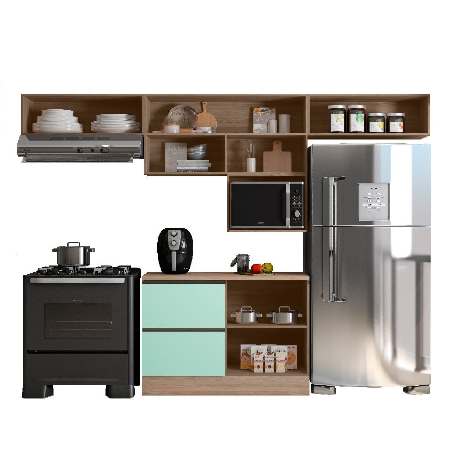 Cozinha Modulada 5 Peças 5 Portas 3 Gavetas Balcão com Tampo Etna - 6