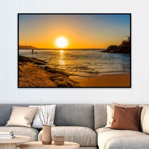 Quadro Decorativo Paisagem Praia com Moldura Caixa de 3cm de Profundidade,  ideal para Sala e Quarto
