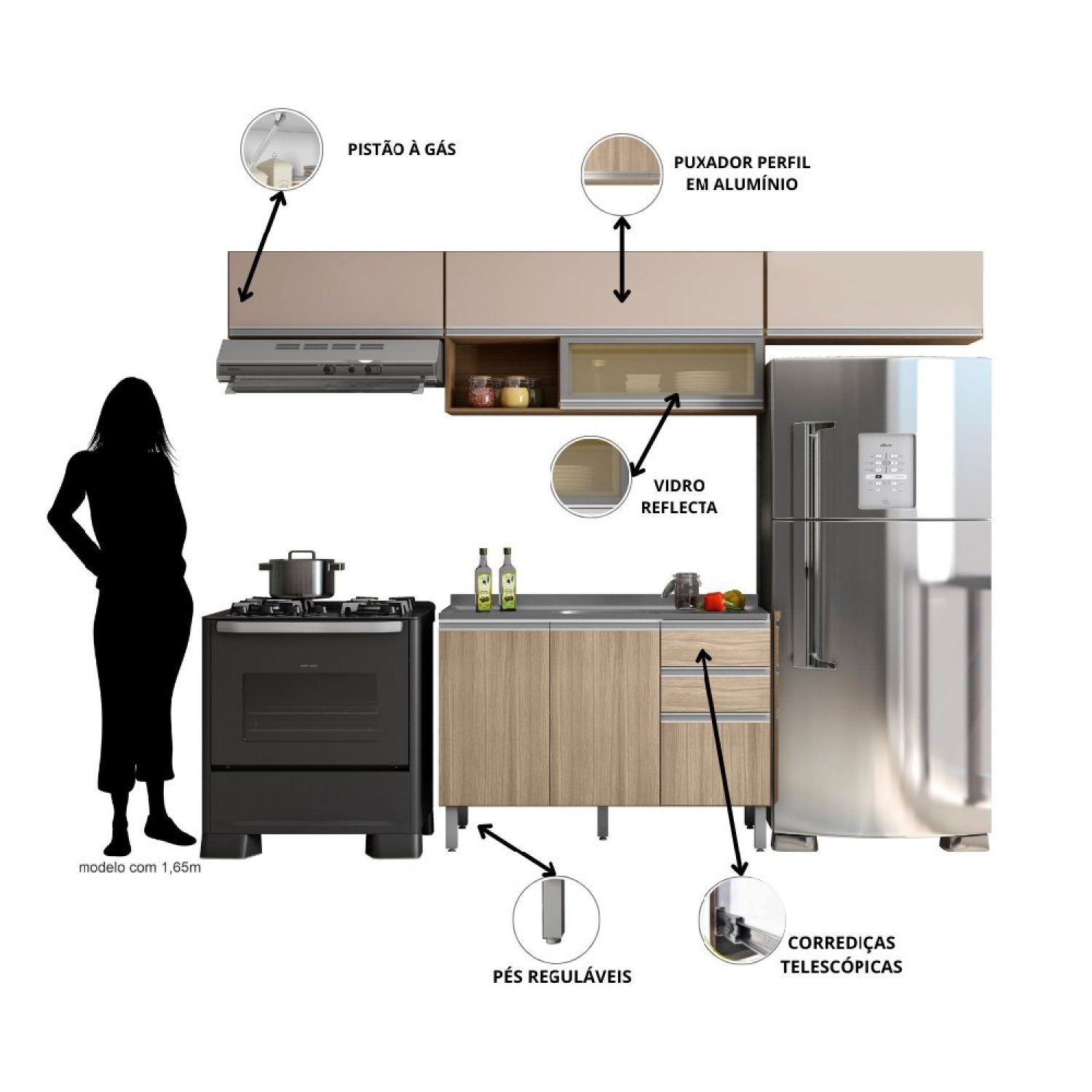 Cozinha Modulada 4 Peças 7 Portas 2 Gavetas com Balcão para Pia Evidence - 6