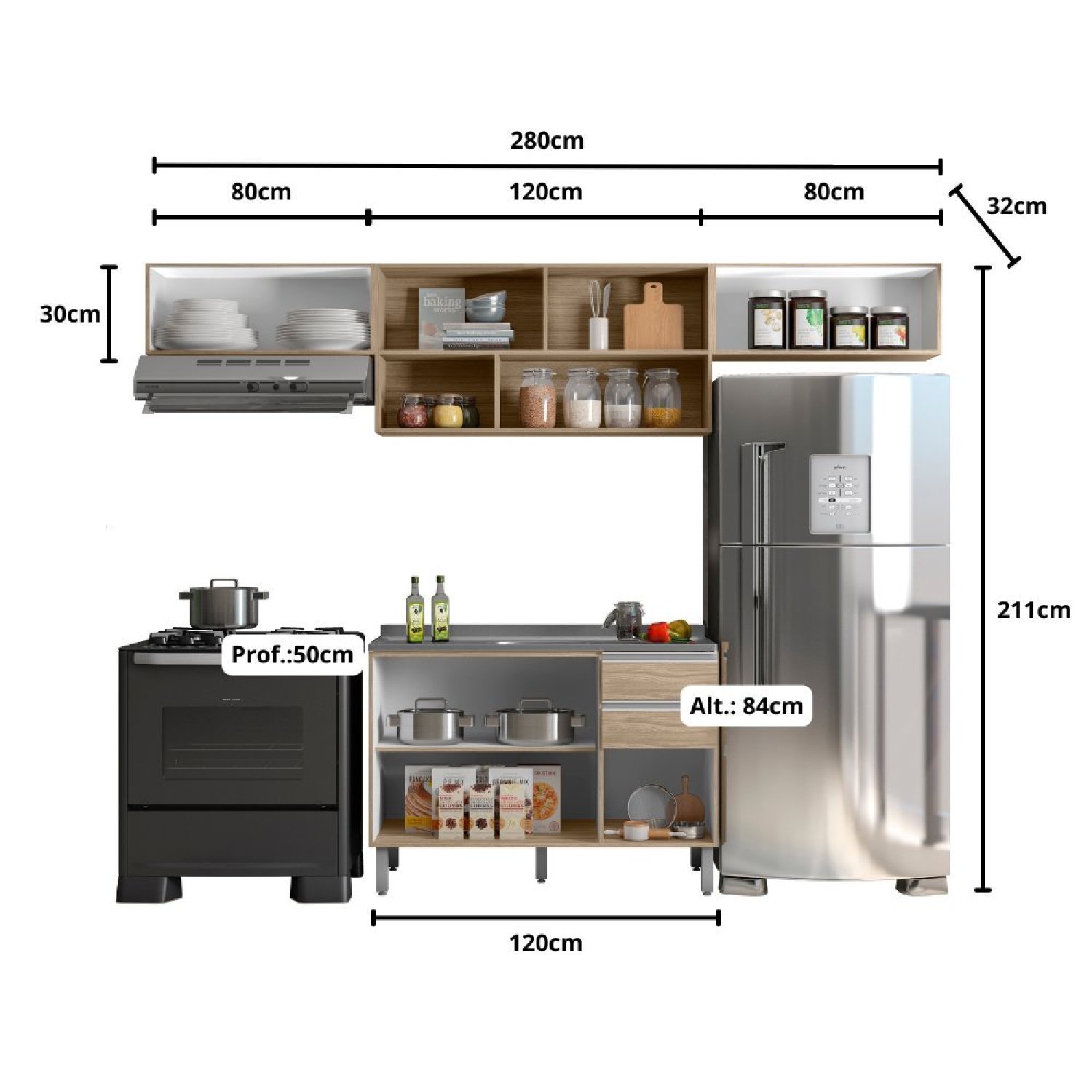 Cozinha Modulada 4 Peças 7 Portas 2 Gavetas com Balcão para Pia Evidence - 3