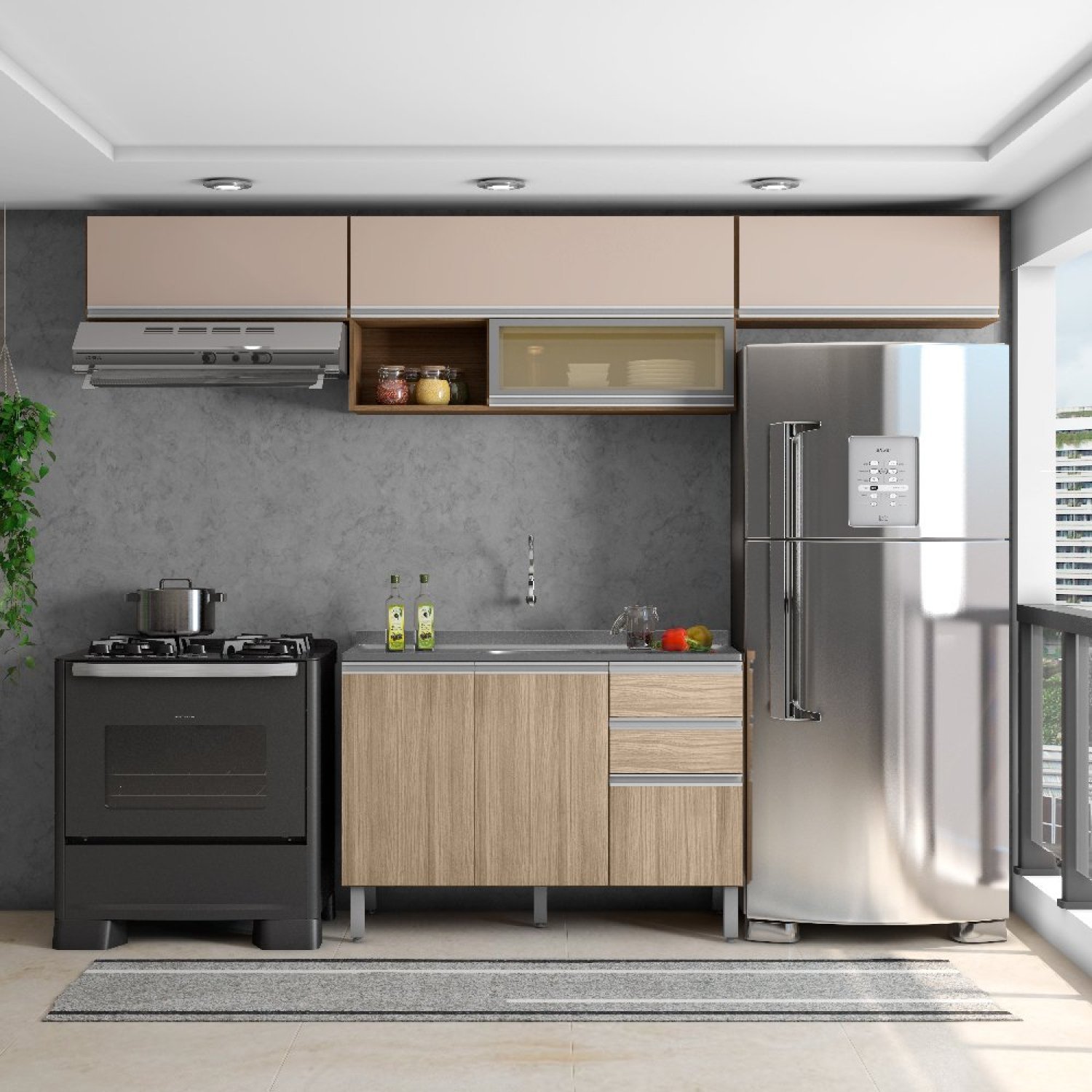Cozinha Modulada 4 Peças 7 Portas 2 Gavetas com Balcão para Pia Evidence - 1
