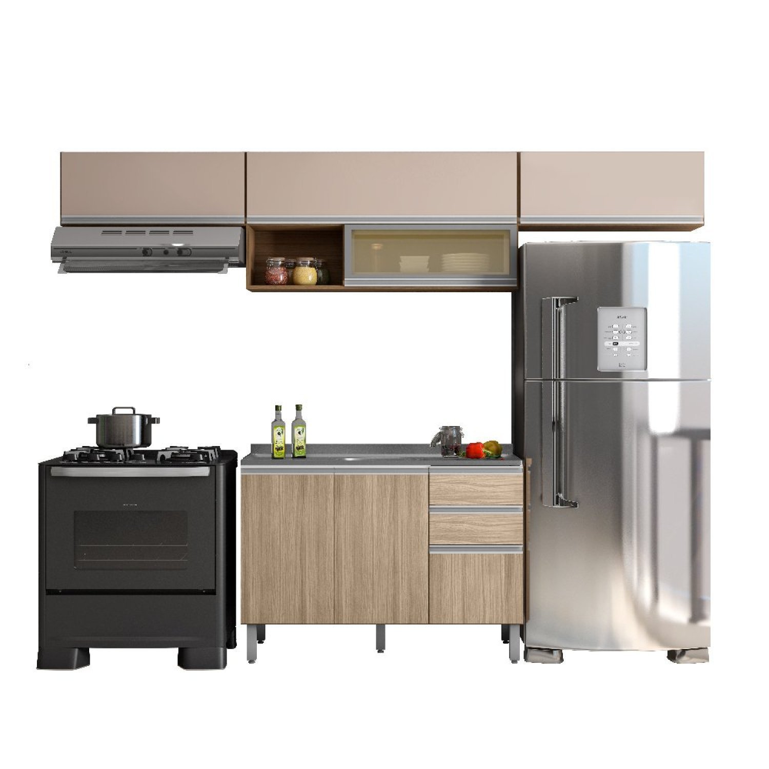 Cozinha Modulada 4 Peças 7 Portas 2 Gavetas com Balcão para Pia Evidence - 2