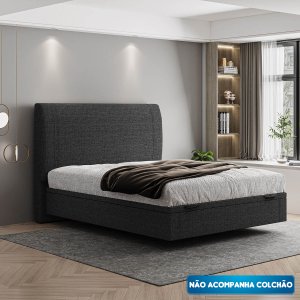 Cama Flutuante Baú Space Casal Linho Preto - Skybox