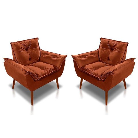 Kit C/ 02 Poltronas Opala Luxo Suede Terracota