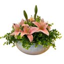 Ver imagem 1 de Arranjo Grande Centro Mesa Lírio Rosa Artificial Vaso Branco Decore Fácil Shop