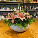 Ver imagem 3 de Arranjo Grande Centro Mesa Lírio Rosa Artificial Vaso Branco Decore Fácil Shop