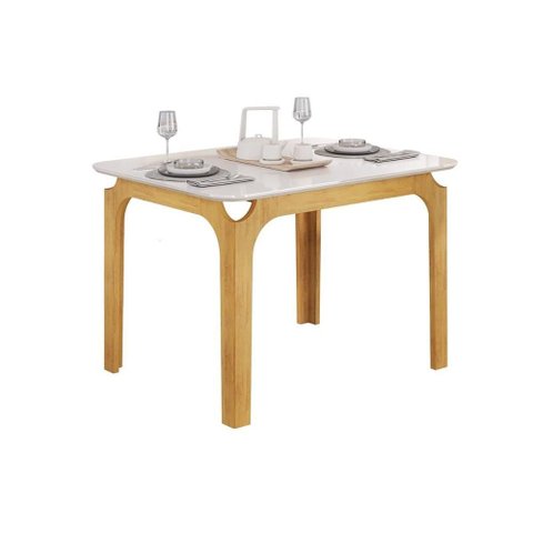 Mesa de Sala Jantar Marina C/ Tampo Madeirado C/ Vidro Curvo 120x80cm Cedro/off White - Dj Móveis