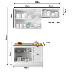 Cozinha Compacta Americana 3 Peças 6 Portas 2 Gavetas com Balcão para Pia Unna Yescasa Branco - 5