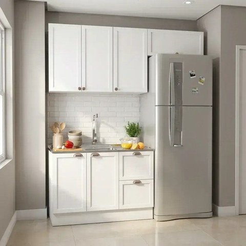 Cozinha Compacta Modulada Americana 3 Peças 6 Portas 2 Gavetas com Balcão para Pia Unna Yescasa Bran