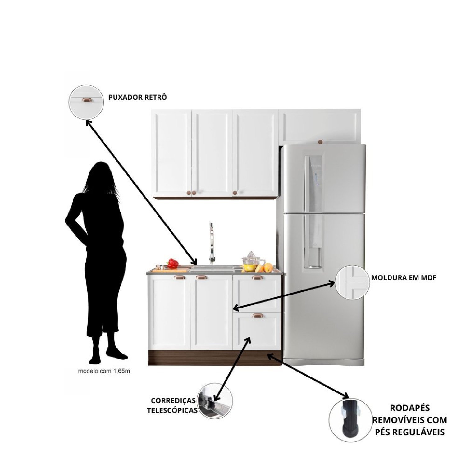 Cozinha Modulada 3 Peças 6 Portas 2 Gavetas com Balcão para Pia Unna - 4