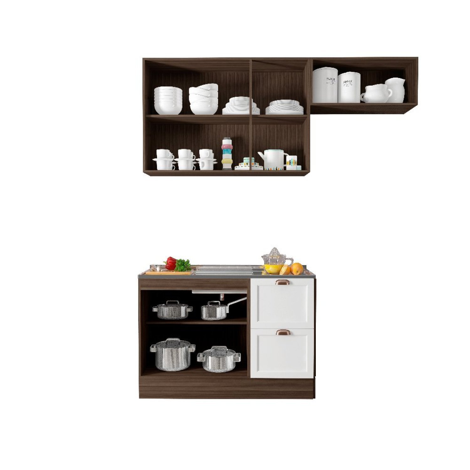 Cozinha Modulada 3 Peças 6 Portas 2 Gavetas com Balcão para Pia Unna - 5