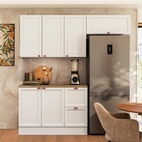 Cozinha Modulada 3 Peças 6 Portas 2 Gavetas Balcão com Tampo Unna Yescasa Branco