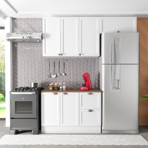 Cozinha Modulada 3 Peças 6 Portas 2 Gavetas Balcão com Tampo Unna Yescasa Branco