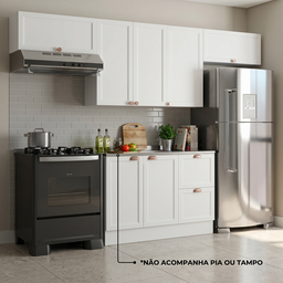 Cozinha Completa Modulada 4 Peças com Balcão para Pia sem Tampo Unna Yescasa Branco - 3 Cozinha Completa Modulada 4 Peças com Balcão para Pia sem Tampo Unna Yescasa Branco - 3