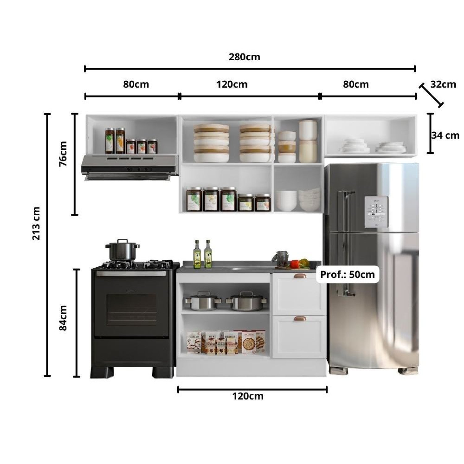 Cozinha Modulada 4 Peças 7 Portas 2 Gavetas com Balcão para Pia Unna - 4