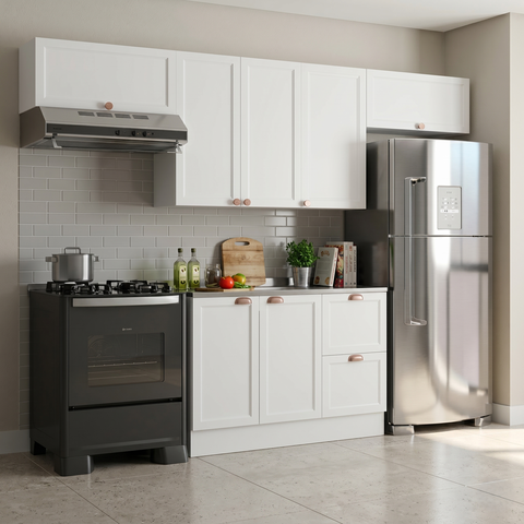 Cozinha Modulada 4 Peças 7 Portas 2 Gavetas com Balcão para Pia Unna Yescasa Branco