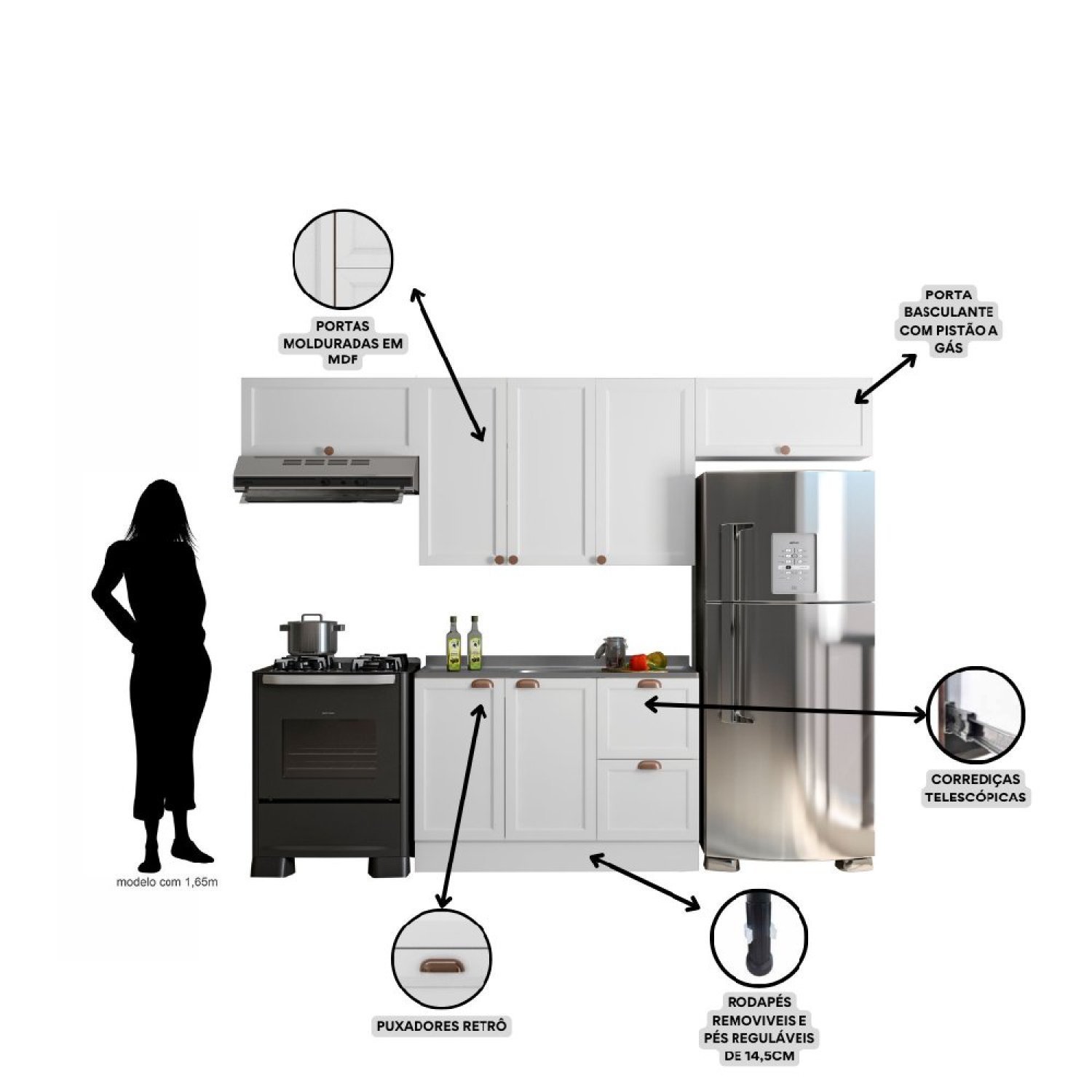 Cozinha Modulada 4 Peças 7 Portas 2 Gavetas com Balcão para Pia Unna - 5