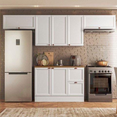 Cozinha Modulada 4 Peças 7 Portas 2 Gavetas Balcão com Tampo Unna Yescasa Branco