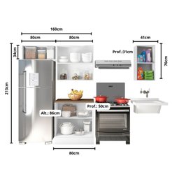 Cozinha Modulada 4 Peças 6 Portas Balcão com Tampo Unna Yescasa - 4