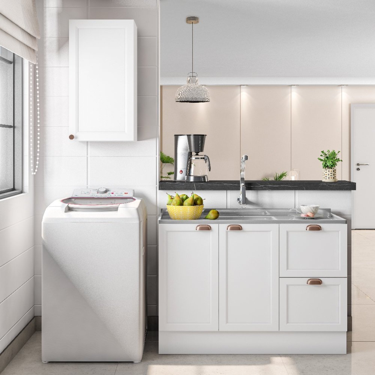 Cozinha Modulada 2 Peças 3 Portas 2 Gavetas com Balcão para Pia Unna Yescasa