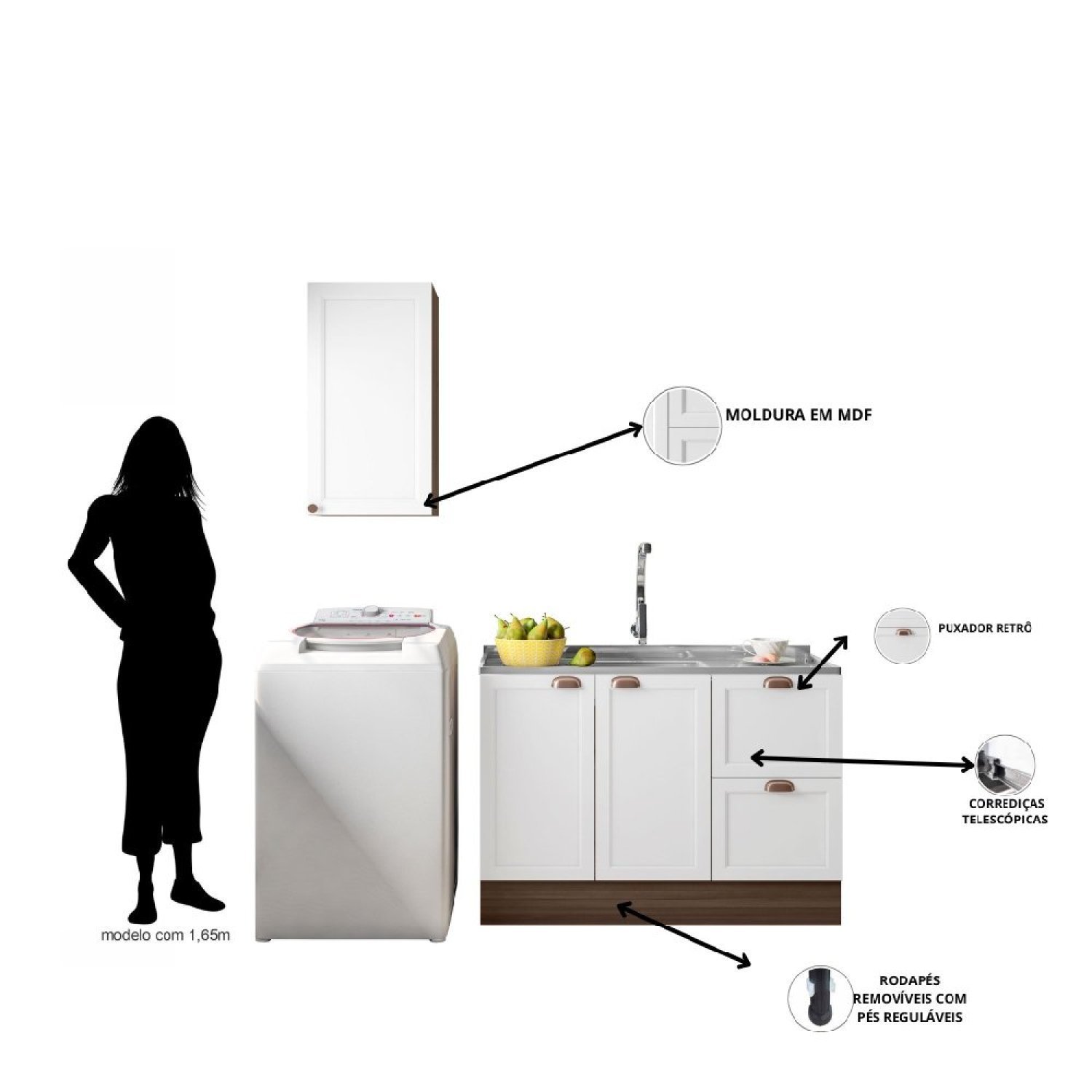 Cozinha Modulada 2 Peças 3 Portas 2 Gavetas com Balcão para Pia Unna - 4