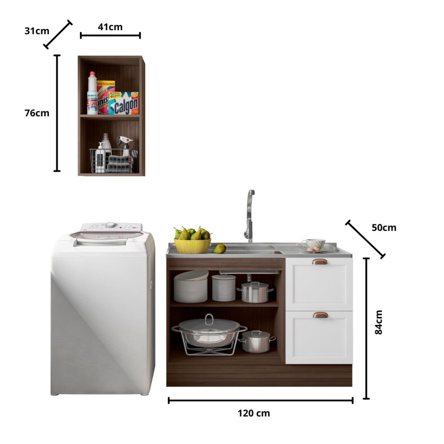 Cozinha Modulada 2 Peças 3 Portas 2 Gavetas com Balcão para Pia Unna - 3