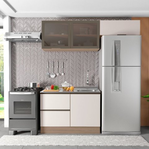 Cozinha Modulada 3 Peças 4 Portas 3 Gavetas com Balcão para Pia Etna