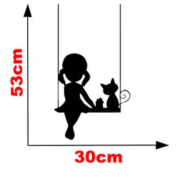 Adesivo Menina e Gato Balanço Decoração - 3