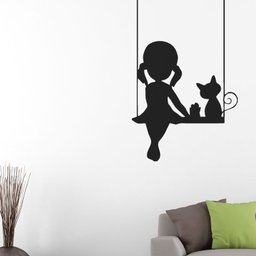 Adesivo Menina e Gato Balanço Decoração - 2