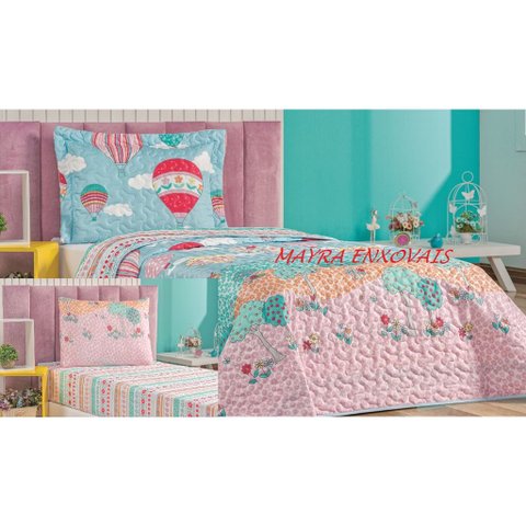 Kit Completo Bouti Infantil Solteiro Cobre Leito + Jogo de Lençol:balão