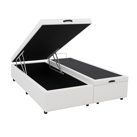 Cama Box Baú Casal Bipartida com Pistão a Gás - Sintético Branco 138x188cm