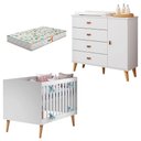 Ver imagem 1 de Berço Americano Ludmila com Cômoda Infantil Duda Branco Acetinado Bétula e Colchão Gazin -