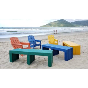 Banco Reto de Madeira Plástica Maciça Marrom sem Encosto 100% Reciclado 3 Lugares 1,5m / Bc-03 Lanci