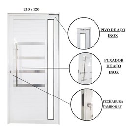 Porta Pivotante de Alumínio 210 x 120cm com Friso e Vidro Linha 30 Direita Esquadrias Bergamo Branco - 4 Porta Pivotante de Alumínio 210 x 120cm com Friso e Vidro Linha 30 Direita Esquadrias Bergamo Branco - 4
