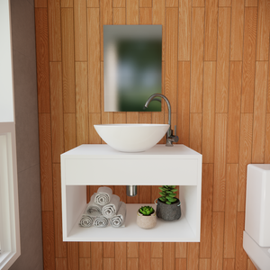 Conjunto Armário Gabinete Banheiro Branco com Cuba 50cm Lavabo Nicho Suspenso Balcão Pia Moderno