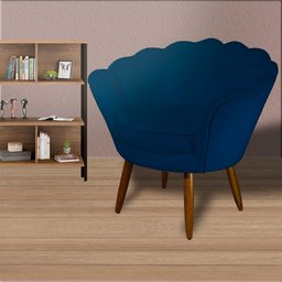 Poltrona Decorativa Pétala Pés Palito Suede Marinho - 2